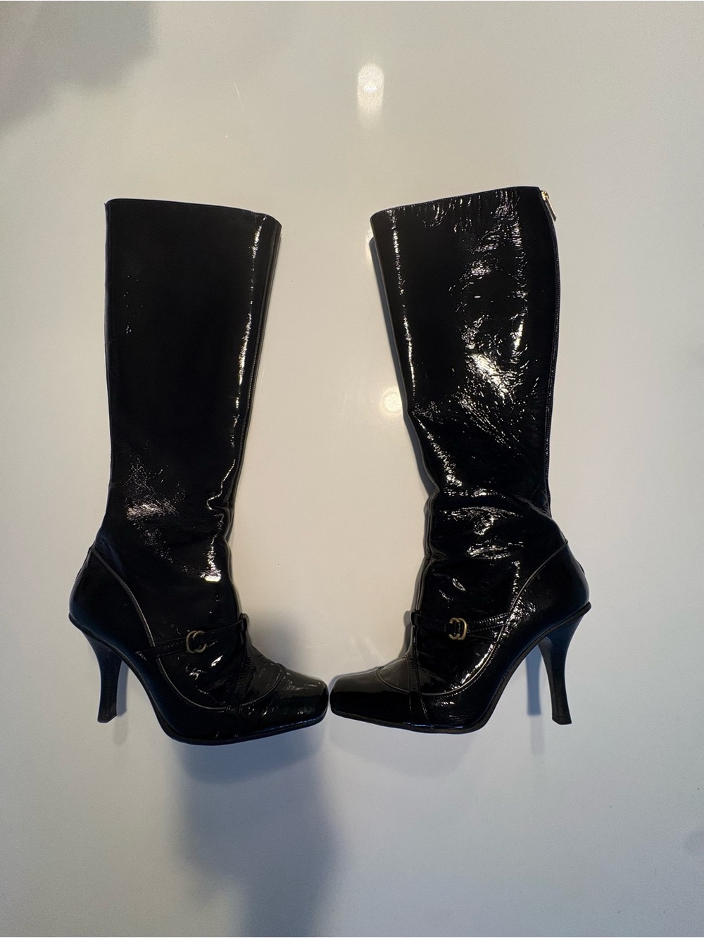 Jimmy Choo Women’s Black Crushed Patent High-Heel Knee Boots EU 37 Made in Italy
